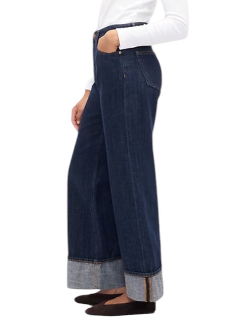 GAP High Rise Wide Leg Cuffed Jeans Size 4/27 R in Dark Wash - Picture 4 of 10